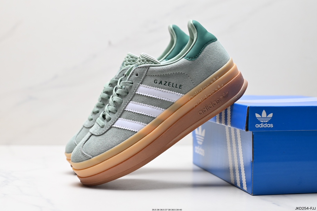 Adidas Originals Gazelle Bold W 羚羊松糕系列“翻毛灰黑生胶底“板鞋  ID6998