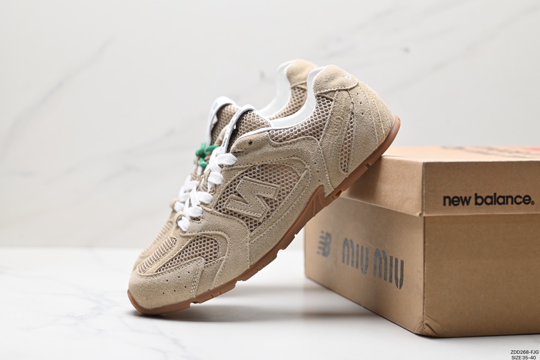 230 缪缪MiuMiu x NB新百伦New Balance 530 SL系列低帮经典慢跑鞋“联名翻毛卡其鞋带”5E165E_Z5O_F0401_F_D005