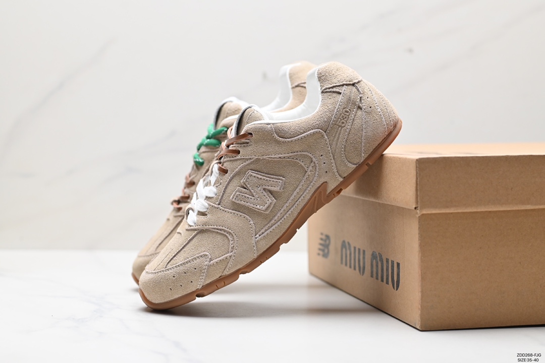 230 缪缪MiuMiu x NB新百伦New Balance 530 SL系列低帮经典慢跑鞋“联名翻毛卡其鞋带”5E165E_Z5O_F0401_F_D005