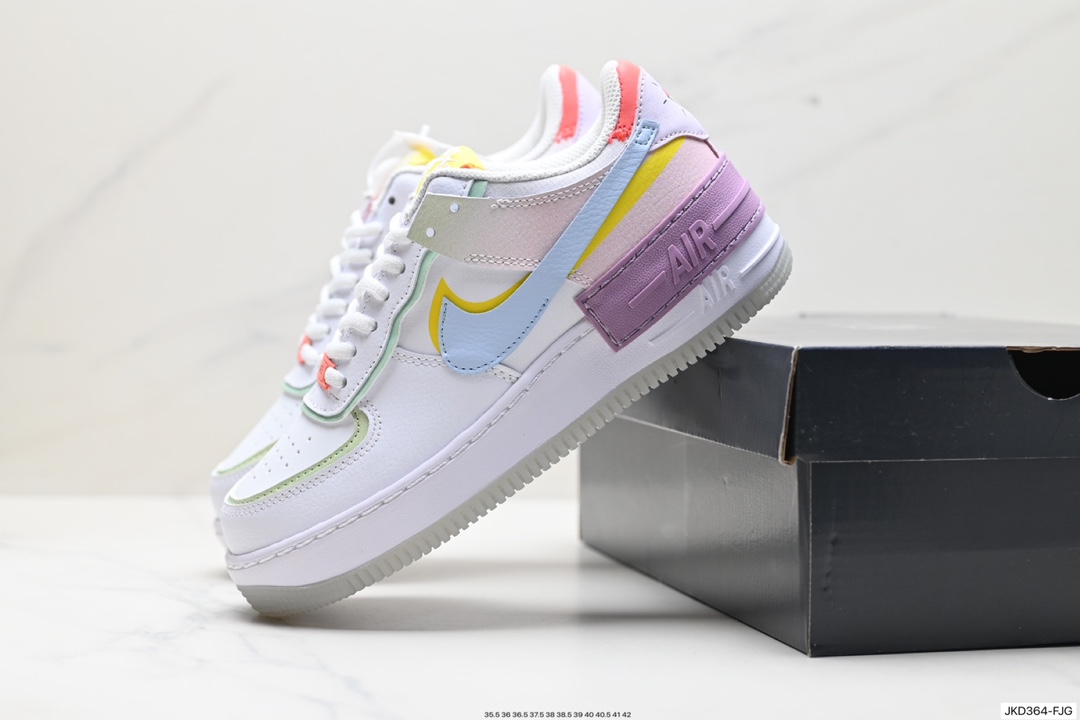 160 耐克NIKE WMNS Air Force 1 Shadow全新少女系解构主义设计 马卡龙空军一号轻量增高低帮百搭板鞋 CW2630-141