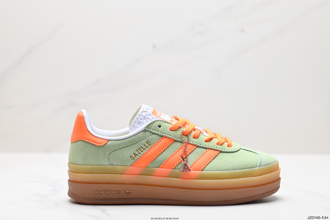 140 阿迪达斯Adidas Originals Gazelle Bold W 羚羊松糕系列板鞋“翻毛浅灰深绿酒红生胶底” IH7495