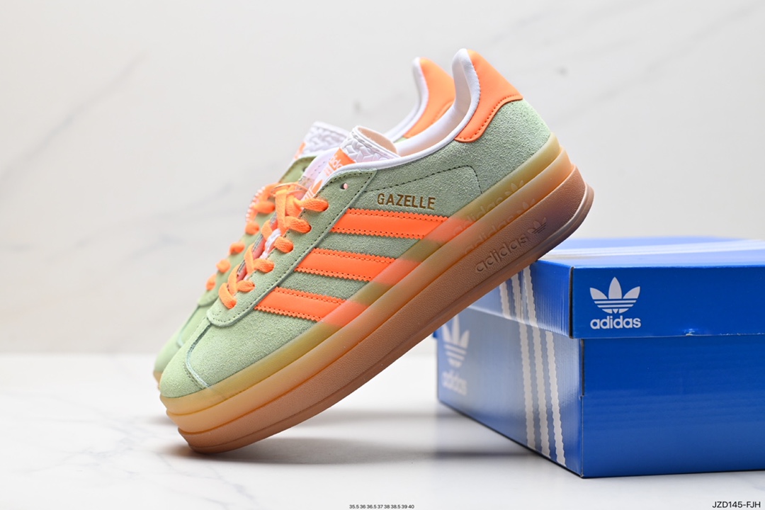 140 阿迪达斯Adidas Originals Gazelle Bold W 羚羊松糕系列板鞋“翻毛浅灰深绿酒红生胶底” IH7495