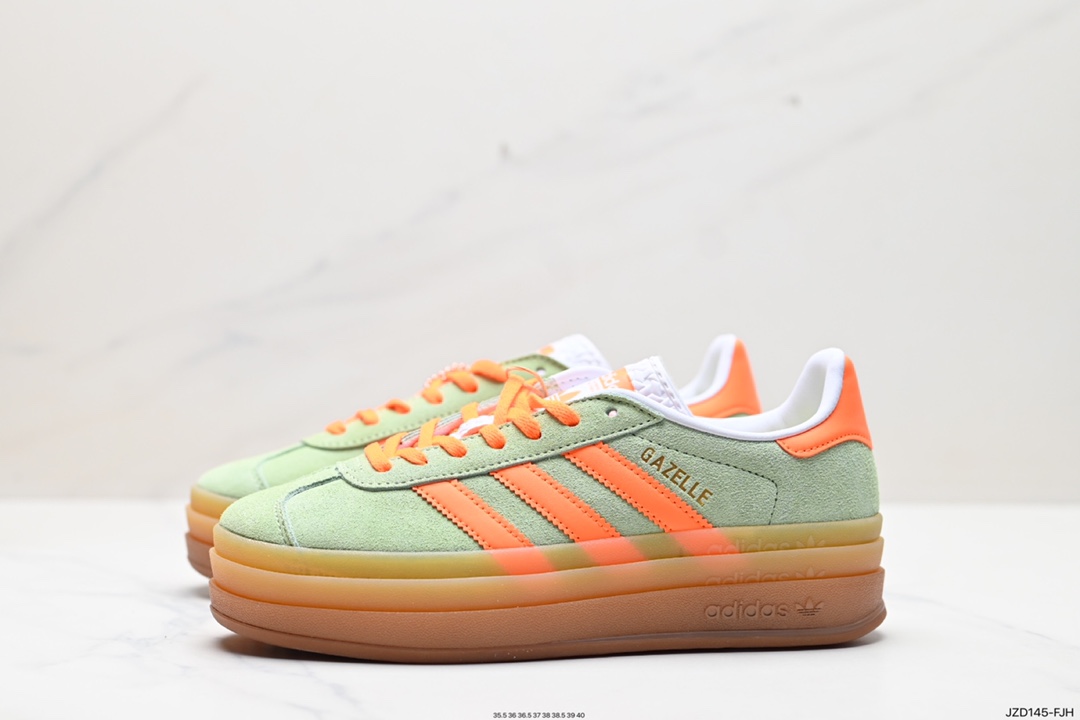 140 阿迪达斯Adidas Originals Gazelle Bold W 羚羊松糕系列板鞋“翻毛浅灰深绿酒红生胶底” IH7495