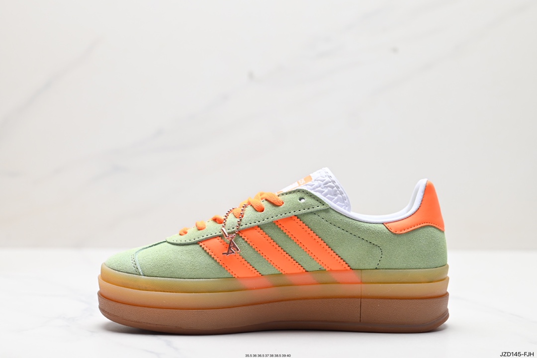 140 阿迪达斯Adidas Originals Gazelle Bold W 羚羊松糕系列板鞋“翻毛浅灰深绿酒红生胶底” IH7495