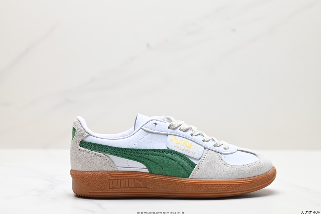 130 彪马PUMA Palermo Leather 巴勒莫系列低帮德训板鞋“皮革白浅灰黑焦糖底” 396464-07