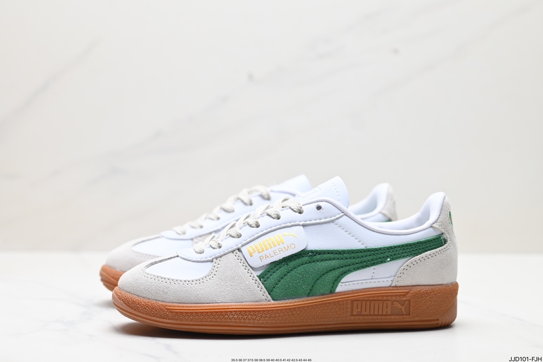 130 彪马PUMA Palermo Leather 巴勒莫系列低帮德训板鞋“皮革白浅灰黑焦糖底” 396464-07