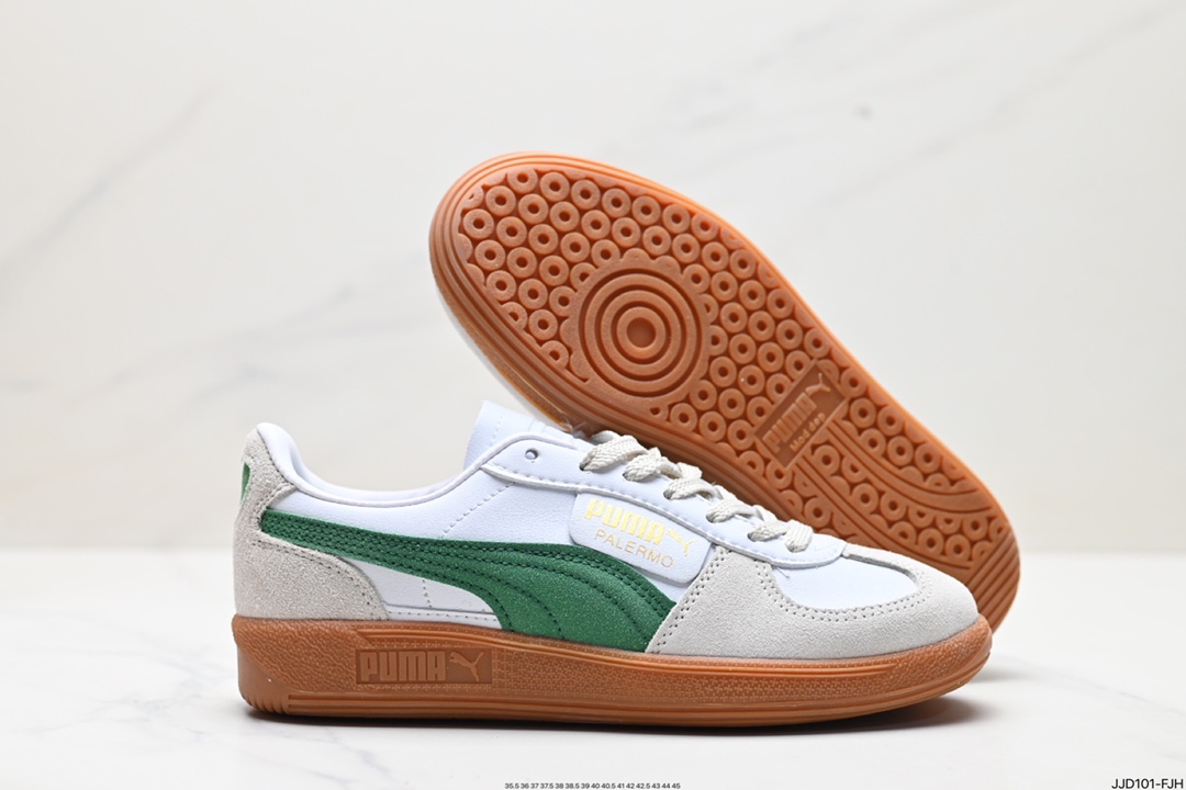 130 彪马PUMA Palermo Leather 巴勒莫系列低帮德训板鞋“皮革白浅灰黑焦糖底” 396464-07