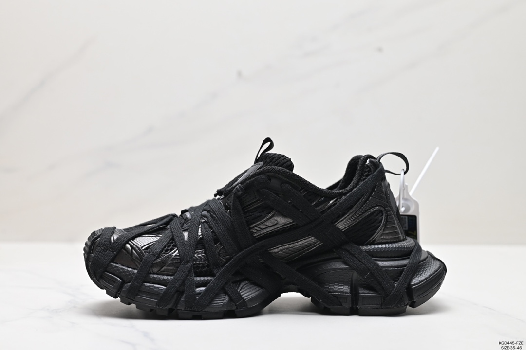 540 巴黎世家BALENCIAGA 3XL Extreme Lace Sneakers 慢跑鞋“全黑木乃伊绑绳” 778697 W3XLL 0125