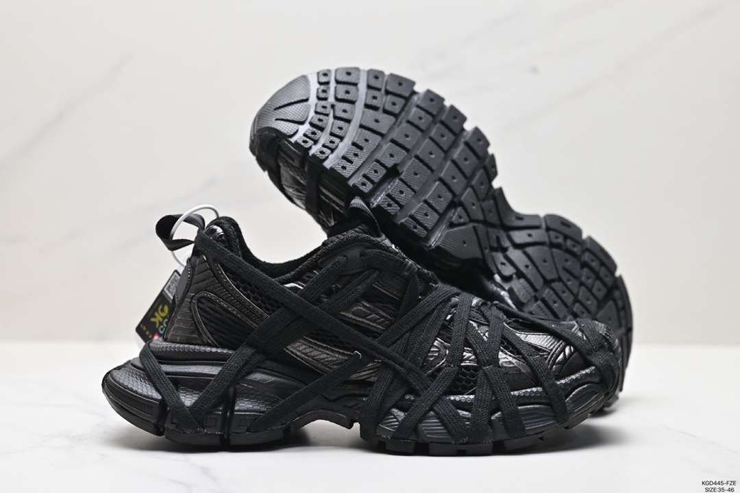 540 巴黎世家BALENCIAGA 3XL Extreme Lace Sneakers 慢跑鞋“全黑木乃伊绑绳” 778697 W3XLL 0125