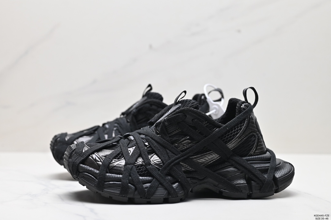 540 巴黎世家BALENCIAGA 3XL Extreme Lace Sneakers 慢跑鞋“全黑木乃伊绑绳” 778697 W3XLL 0125