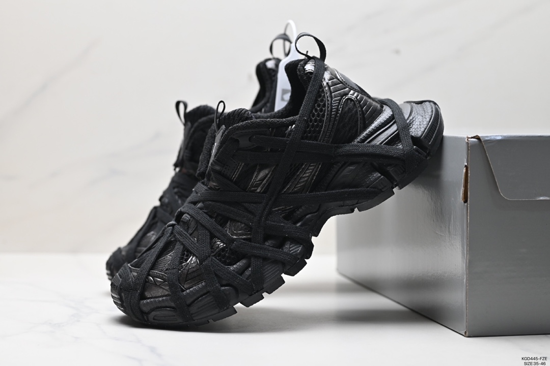 540 巴黎世家BALENCIAGA 3XL Extreme Lace Sneakers 慢跑鞋“全黑木乃伊绑绳” 778697 W3XLL 0125