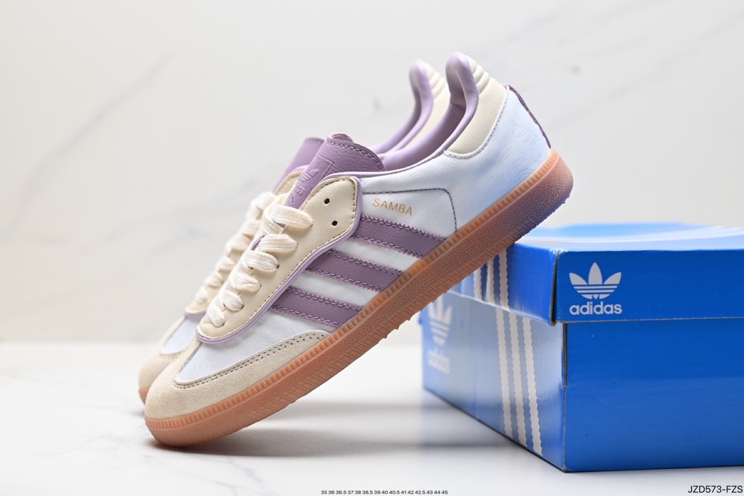 Adidas AD Originals Samba OG Samba Series Gentleman Sneakers ”Milky White Purple Embroidered Peanut Rubber Sole” IE1417