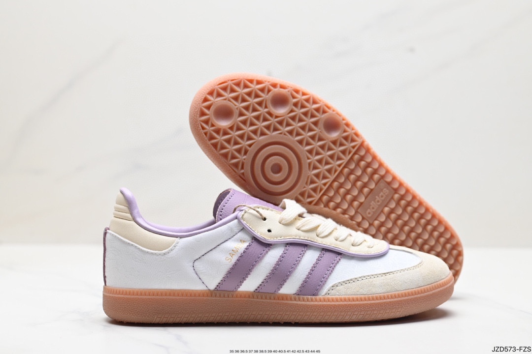 Adidas AD Originals Samba OG Samba Series Gentleman Sneakers ”Milky White Purple Embroidered Peanut Rubber Sole” IE1417