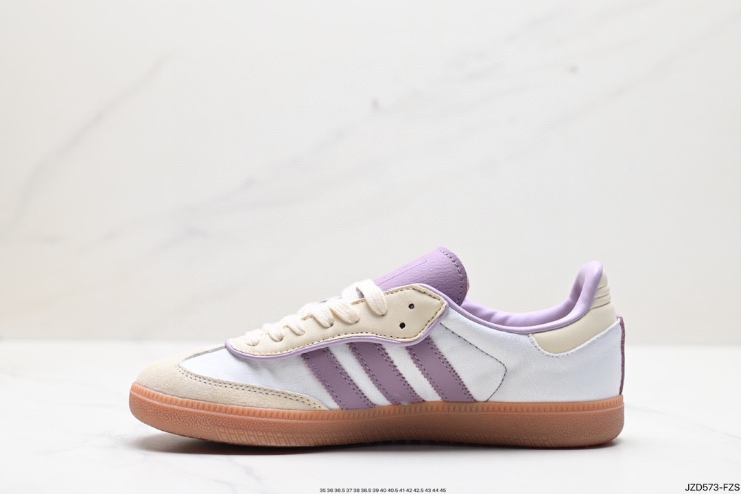Adidas AD Originals Samba OG Samba Series Gentleman Sneakers ”Milky White Purple Embroidered Peanut Rubber Sole” IE1417