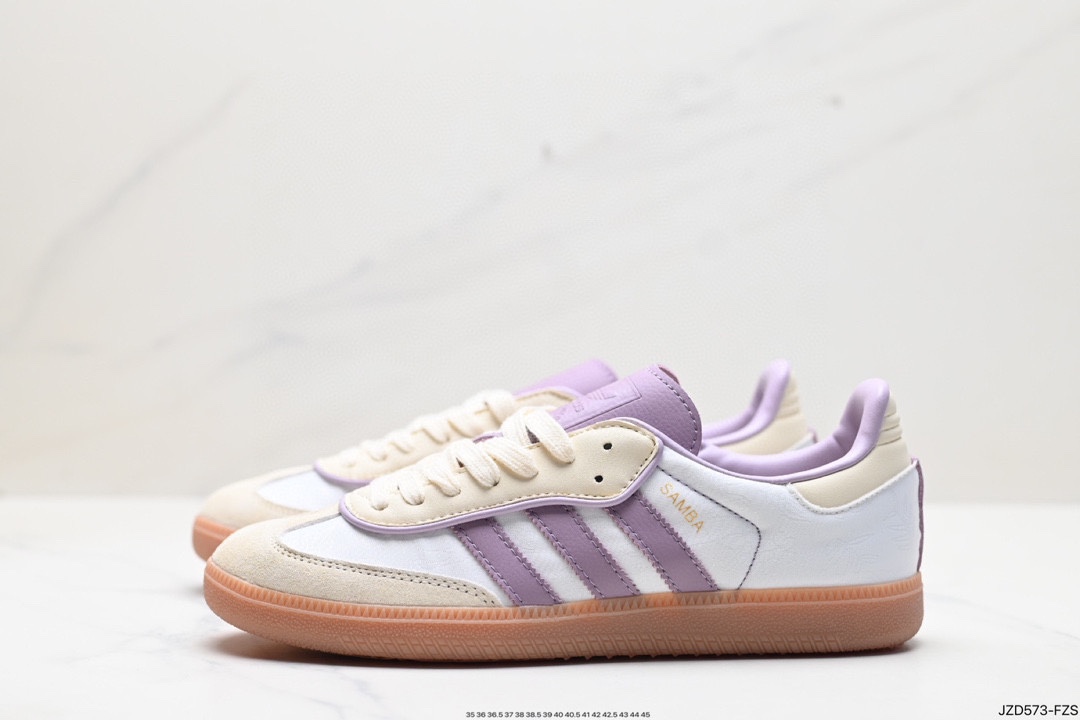 Adidas AD Originals Samba OG Samba Series Gentleman Sneakers ”Milky White Purple Embroidered Peanut Rubber Sole” IE1417