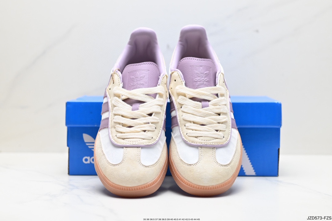 Adidas AD Originals Samba OG Samba Series Gentleman Sneakers ”Milky White Purple Embroidered Peanut Rubber Sole” IE1417