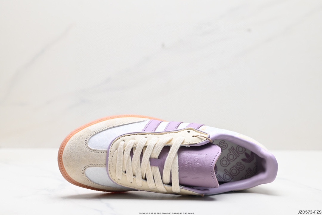 Adidas AD Originals Samba OG Samba Series Gentleman Sneakers ”Milky White Purple Embroidered Peanut Rubber Sole” IE1417