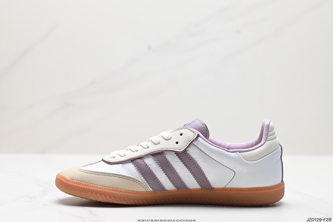 Adidas AD Originals Samba OG Samba Series Gentleman Sneakers ”Milky White Purple Embroidered Peanut Rubber Sole” IE1417