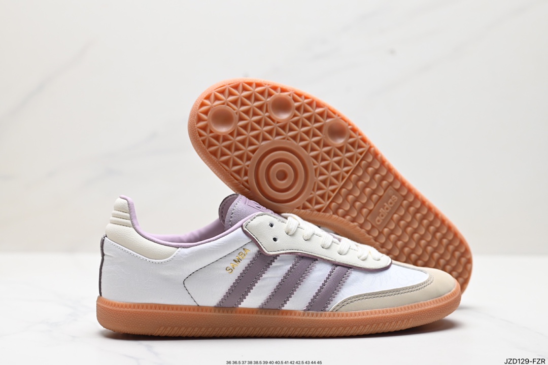 Adidas AD Originals Samba OG Samba Series Gentleman Sneakers ”Milky White Purple Embroidered Peanut Rubber Sole” IE1417