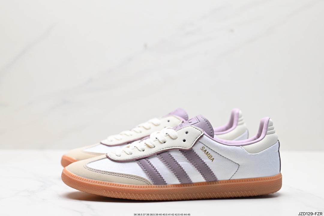 Adidas AD Originals Samba OG Samba Series Gentleman Sneakers ”Milky White Purple Embroidered Peanut Rubber Sole” IE1417