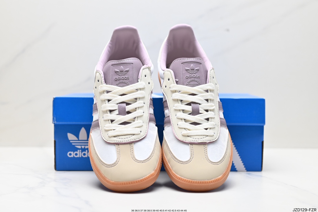 Adidas AD Originals Samba OG Samba Series Gentleman Sneakers ”Milky White Purple Embroidered Peanut Rubber Sole” IE1417