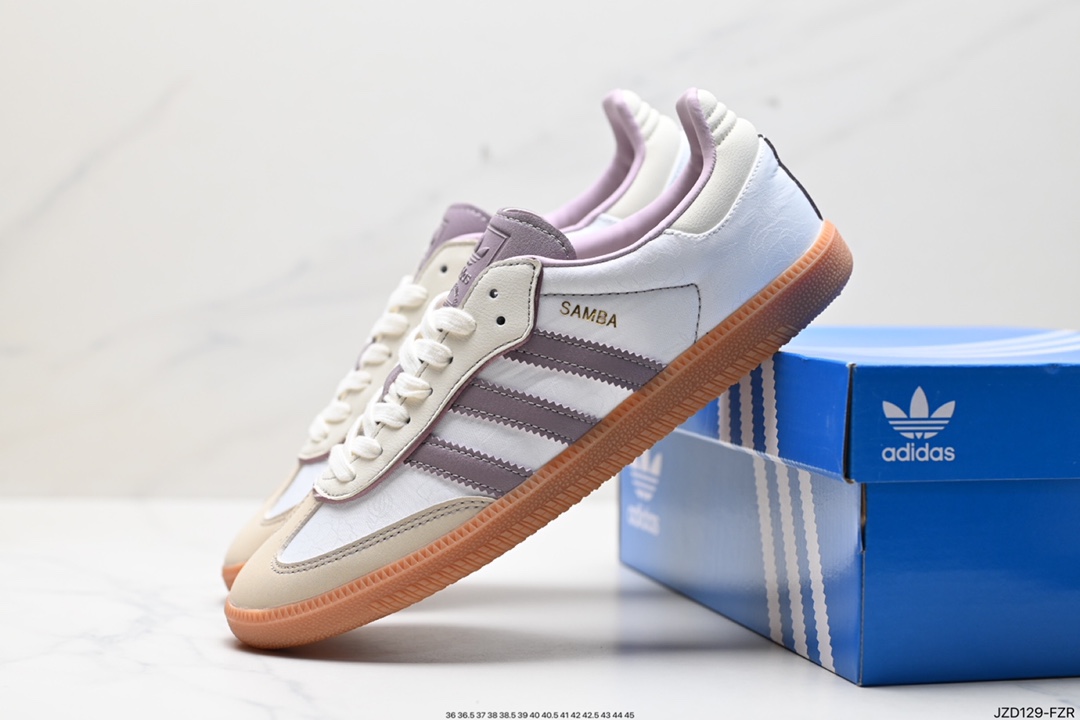 Adidas AD Originals Samba OG Samba Series Gentleman Sneakers ”Milky White Purple Embroidered Peanut Rubber Sole” IE1417