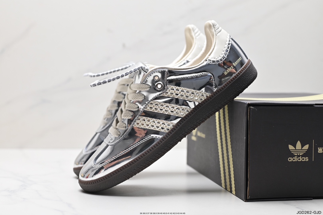 180 Wales Bonner x Adidas Originals 8th Street Samba”Silver Metallic”桑巴舞板鞋“镜面银米白生胶底 IG8181