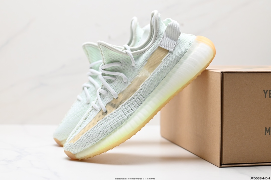 阿迪达斯Adidas Yeezy Boost 350V2 椰子 镂空呼吸网纱材质慢跑鞋  FX4349