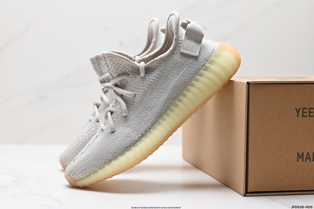 阿迪达斯Adidas Yeezy Boost 350V2 椰子 镂空呼吸网纱材质 慢跑鞋  FX9035