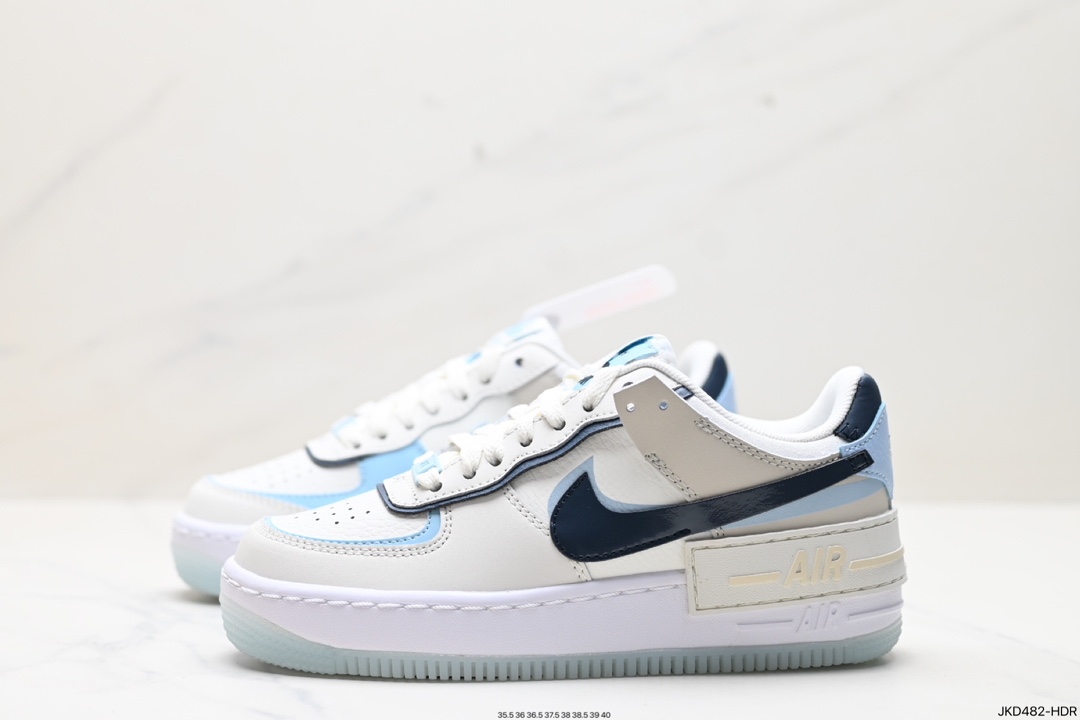 耐克NIKE WMNS Air Force 1 Shadow全新少女系解构主义设计马卡龙空军一号轻量增高低帮百搭板鞋 DZ1847-107