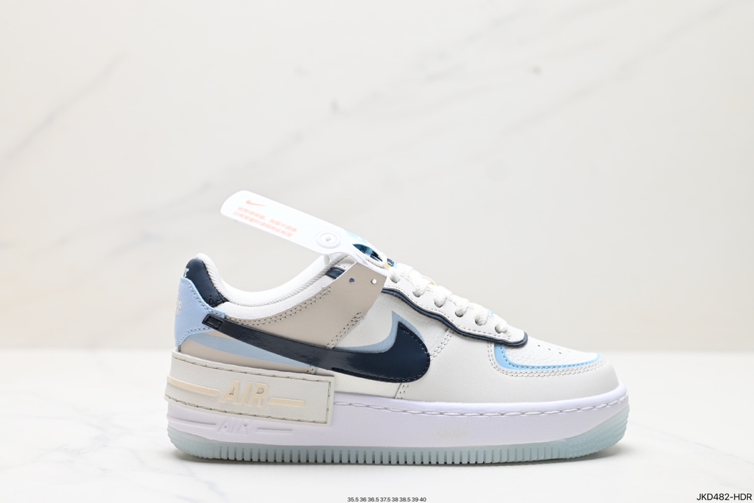 耐克NIKE WMNS Air Force 1 Shadow全新少女系解构主义设计马卡龙空军一号轻量增高低帮百搭板鞋 DZ1847-107