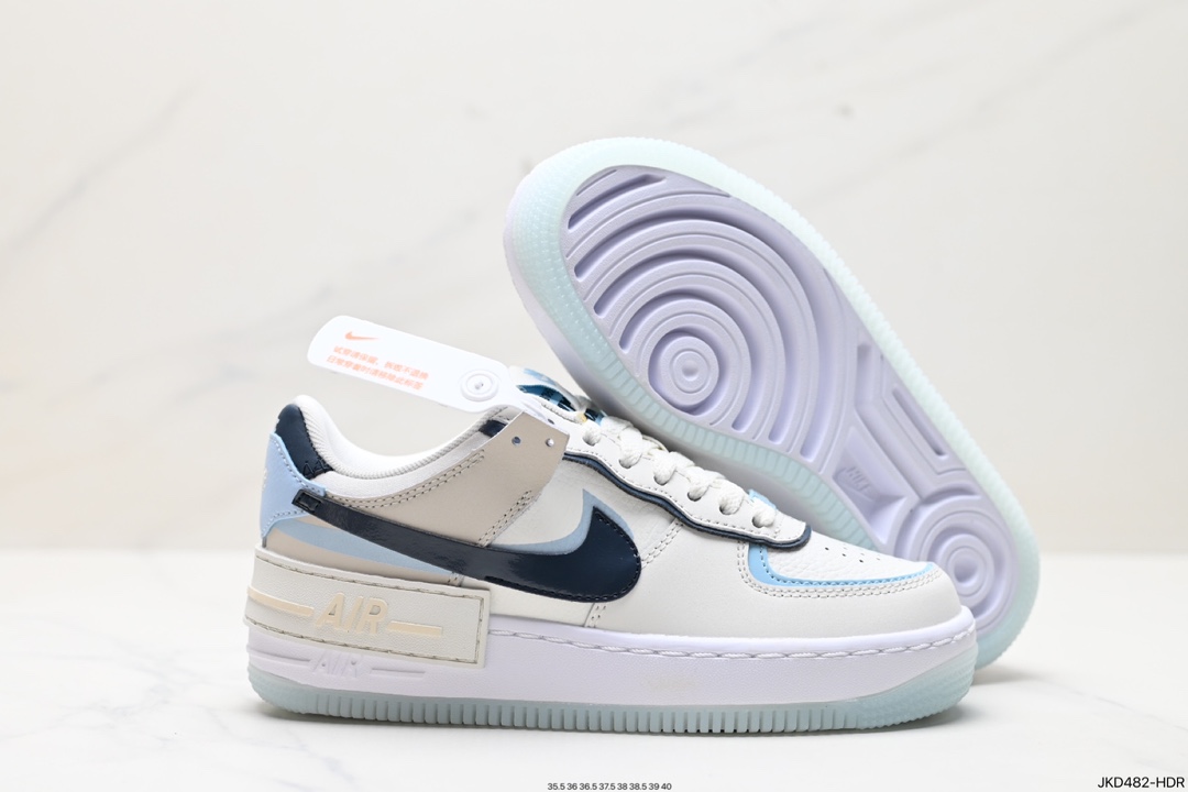 耐克NIKE WMNS Air Force 1 Shadow全新少女系解构主义设计马卡龙空军一号轻量增高低帮百搭板鞋 DZ1847-107