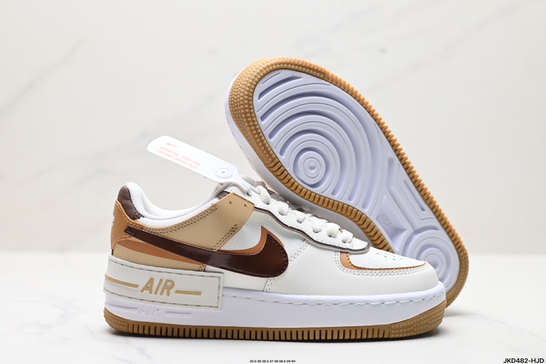 耐克NIKE WMNS Air Force 1 Shadow全新少女系解构主义设计 马卡龙空军一号轻量增高低帮百搭板鞋  DZ1847-106