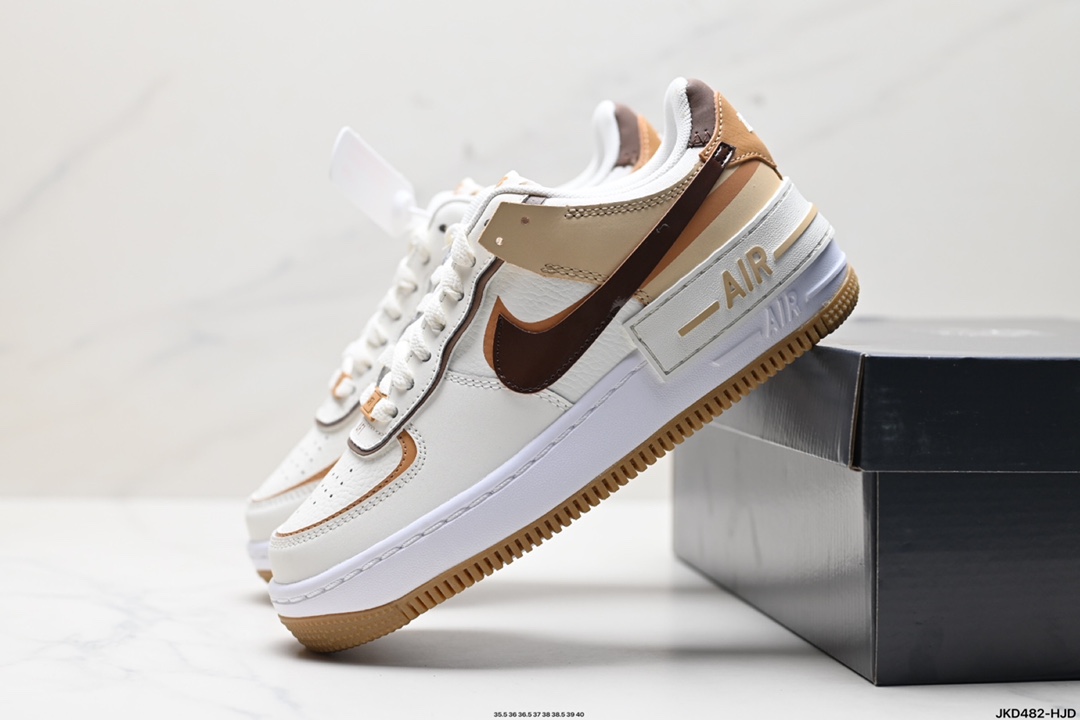 耐克NIKE WMNS Air Force 1 Shadow全新少女系解构主义设计 马卡龙空军一号轻量增高低帮百搭板鞋  DZ1847-106