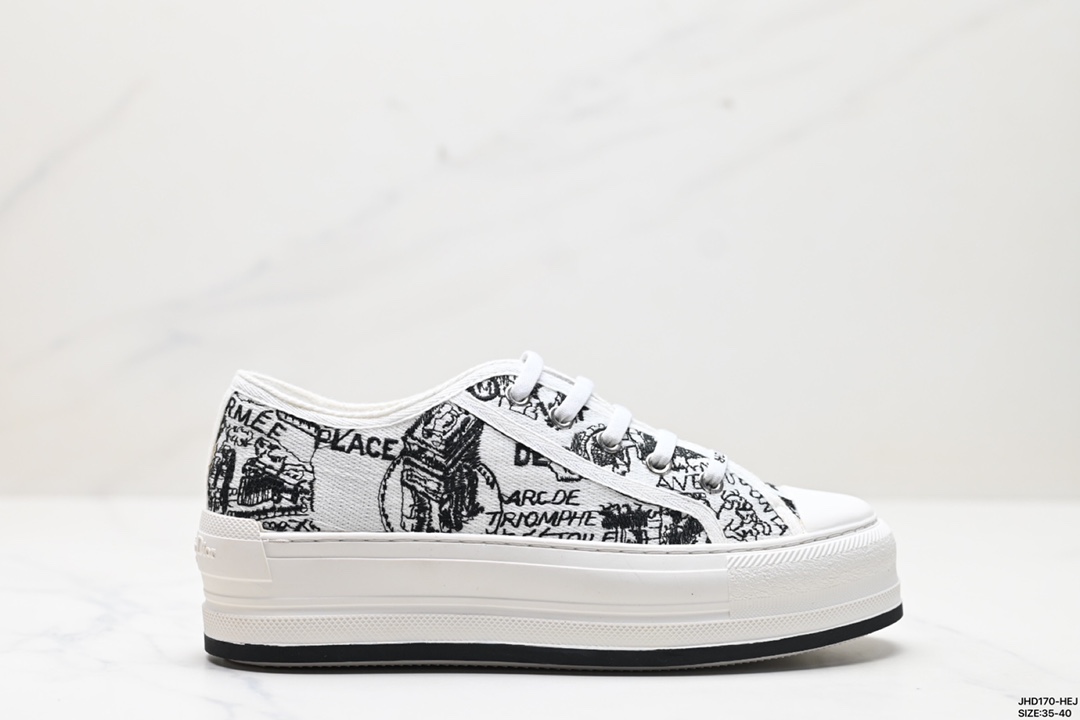 Dior Skateboard Shoes Designer 1:1 Replica
 Doodle White Embroidery Canvas Cotton Vintage Low Tops