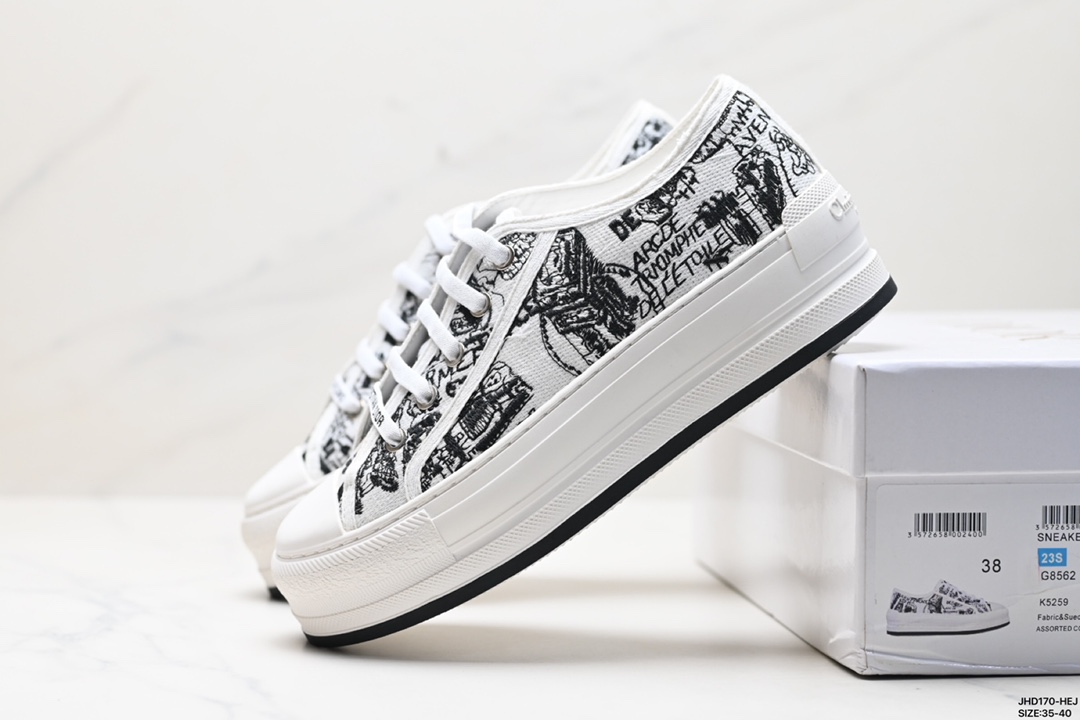 Dior Wholesale
 Skateboard Shoes Doodle White Embroidery Canvas Cotton Vintage Low Tops