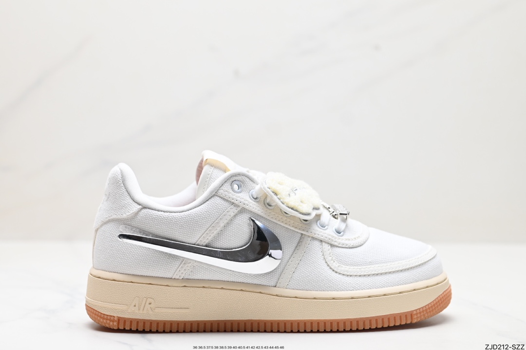 Travis Scott X Nike Air Force 1 Low ”ravis Scott White”空军一号低帮经典百搭休闲运动板鞋“帆布白镭射替换钩子” AQ4211-101