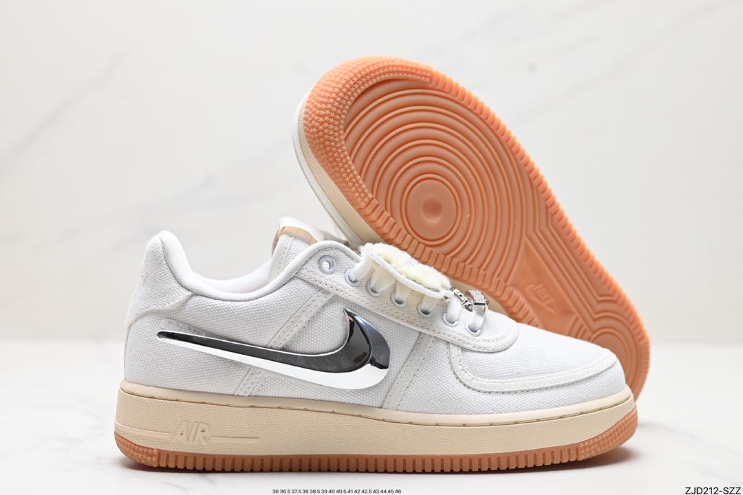 Travis Scott X Nike Air Force 1 Low ”ravis Scott White”空军一号低帮经典百搭休闲运动板鞋“帆布白镭射替换钩子” AQ4211-101