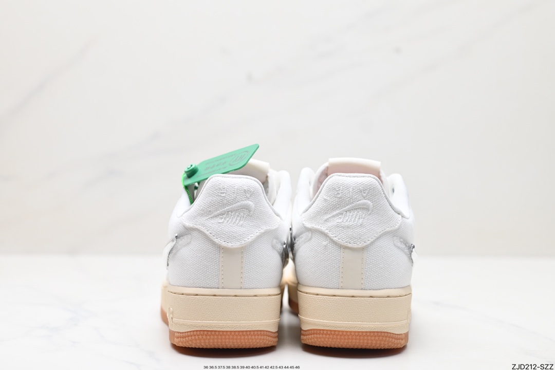 Travis Scott X Nike Air Force 1 Low ”ravis Scott White”空军一号低帮经典百搭休闲运动板鞋“帆布白镭射替换钩子” AQ4211-101