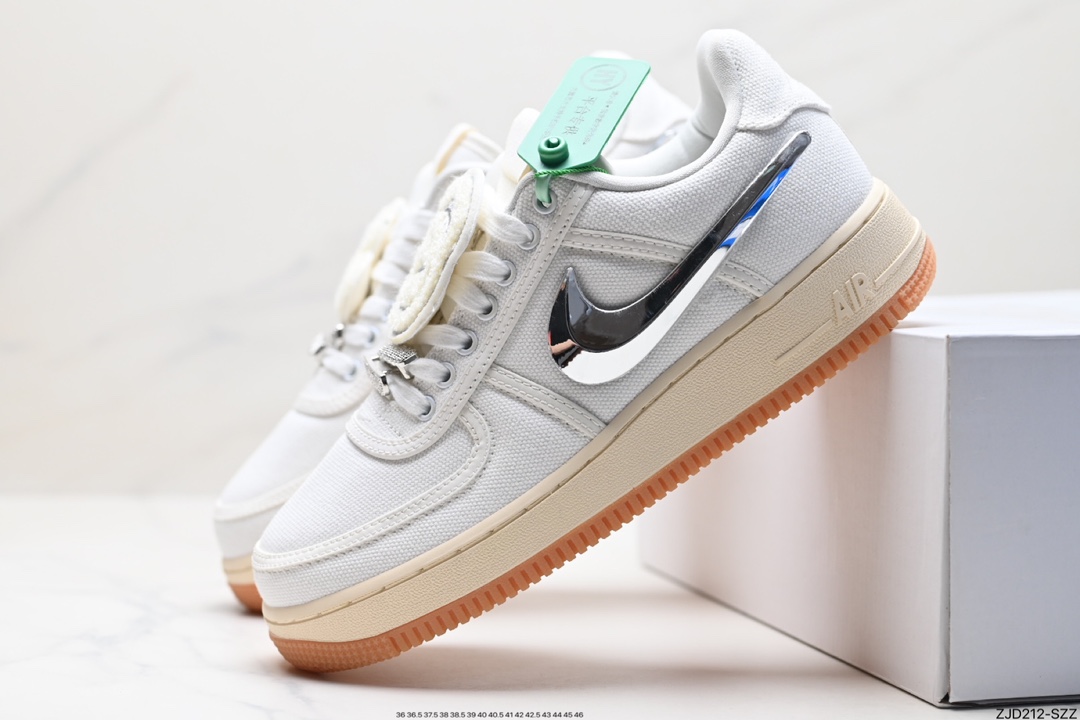 Travis Scott X Nike Air Force 1 Low ”ravis Scott White”空军一号低帮经典百搭休闲运动板鞋“帆布白镭射替换钩子” AQ4211-101