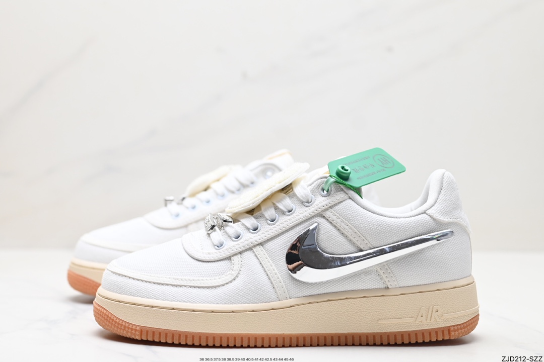 Travis Scott X Nike Air Force 1 Low ”ravis Scott White”空军一号低帮经典百搭休闲运动板鞋“帆布白镭射替换钩子” AQ4211-101