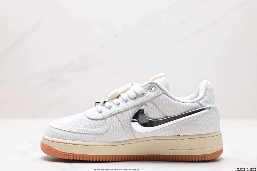 Travis Scott X Nike Air Force 1 Low ”ravis Scott White”空军一号低帮经典百搭休闲运动板鞋“帆布白镭射替换钩子” AQ4211-101