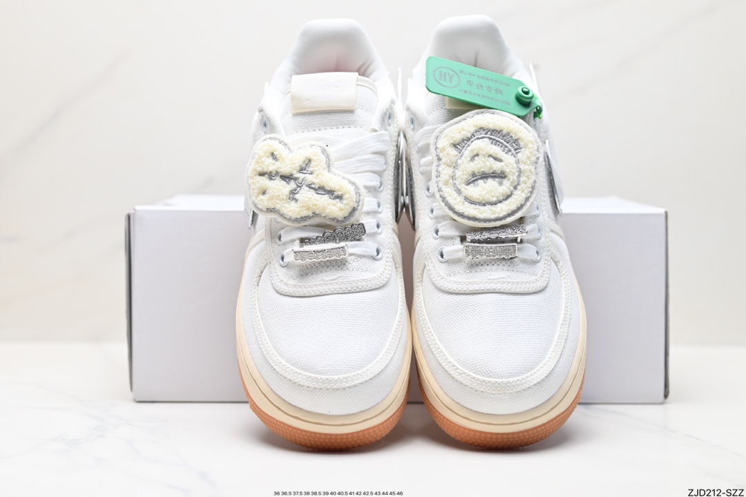 Travis Scott X Nike Air Force 1 Low ”ravis Scott White”空军一号低帮经典百搭休闲运动板鞋“帆布白镭射替换钩子” AQ4211-101