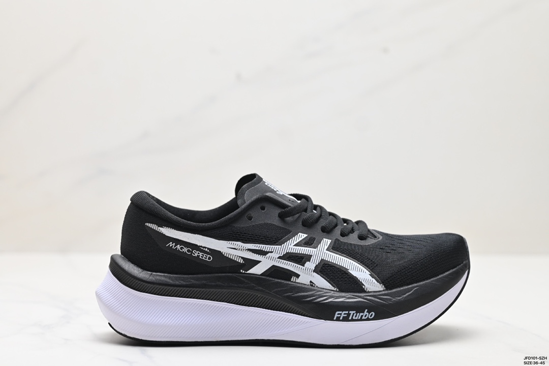 💰190
公司级✅Asics 亚瑟士MAGIC SPEED 4稳定跑鞋鞋面采用双层提花网面设计，提高包裹性和透气性，后跟搭载稳定系统科技T-GEL提升整体支撑力和结构感，减少对身体带来的冲击负荷，创新中底至轻回弹
货号:1011B704-001
尺码:36-45
ID:JFD101-SZH