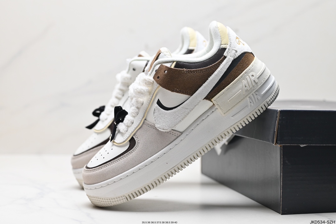 耐克NIKE WMNS Air Force 1 Shadow全新少女系解构主义设计 马卡龙空军一号轻量增高低帮百搭板鞋 DR7883-101