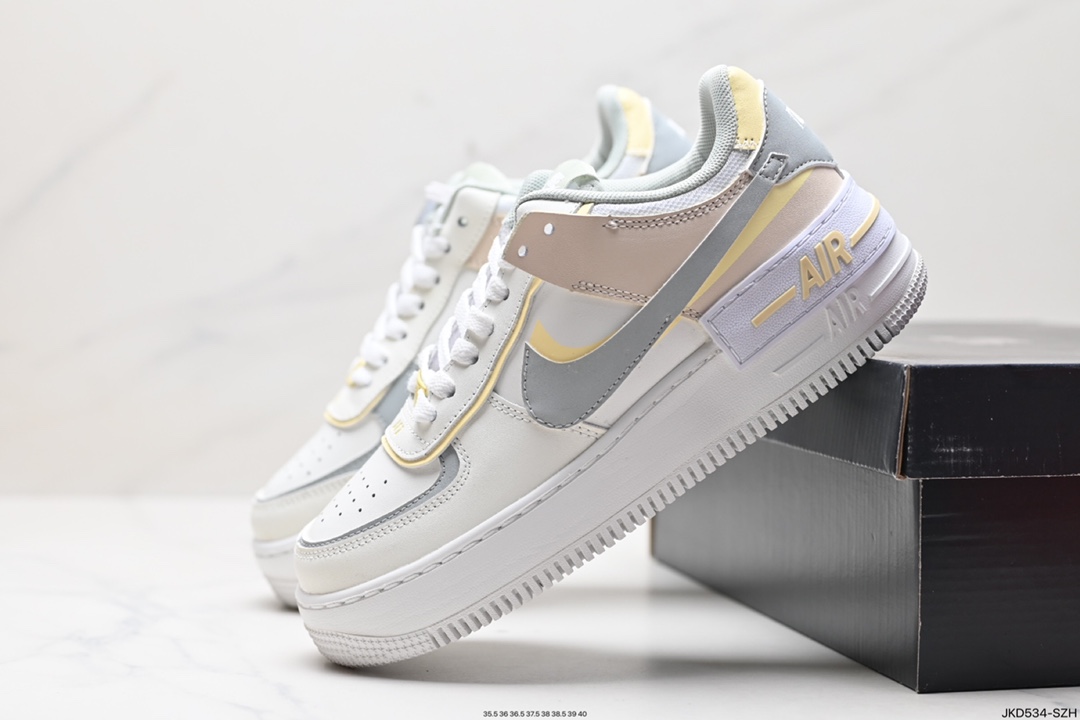 耐克NIKE WMNS Air Force 1 Shadow全新少女系解构主义设计 马卡龙空军一号轻量增高低帮百搭板鞋 DR7883-101