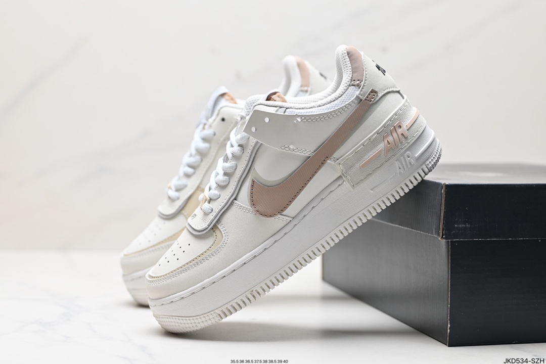 耐克NIKE WMNS Air Force 1 Shadow全新少女系解构主义设计 马卡龙空军一号轻量增高低帮百搭板鞋 DR7883-101