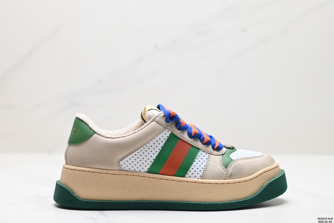 GUCCI古驰 Screener 胖丁 皮革 低帮圆头系带 时尚板鞋 做旧版  577684 9PYQ0 9666