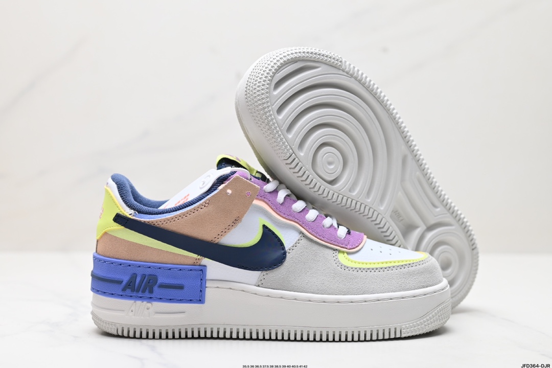 耐克NIKE WMNS Air Force 1 Shadow全新少女系解构主义设计 马卡龙空军一号轻量增高低帮百搭板鞋 CU8591-001