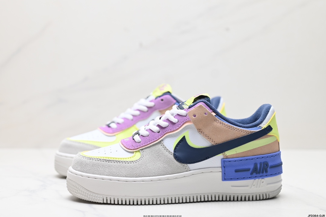 耐克NIKE WMNS Air Force 1 Shadow全新少女系解构主义设计 马卡龙空军一号轻量增高低帮百搭板鞋 CU8591-001